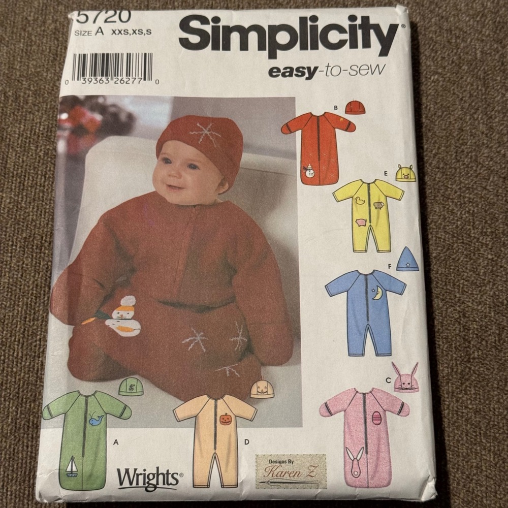 Simplicity 5720 Baby Bunting Romper Hat Sewing Pattern Size XXS XS S Uncut